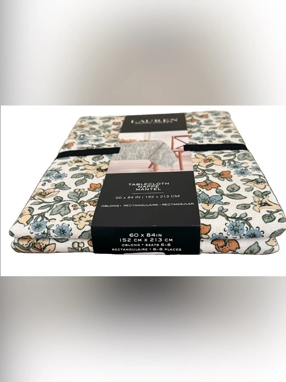 Lauren Ralph Lauren Cream Floral Tablecloth 60”x84” OBlong NWT